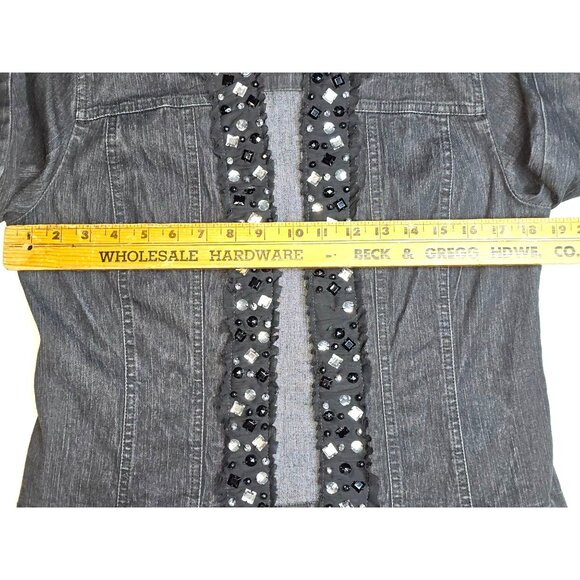Ruby Rd. Petite Beaded Embellished Denim Jean Jacket 4P Bling Cowgirl - Picture 4 of 6